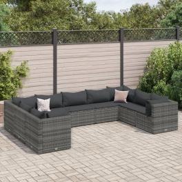 Patio lounge set grey pe rattan 9-piece set adjustable armrests