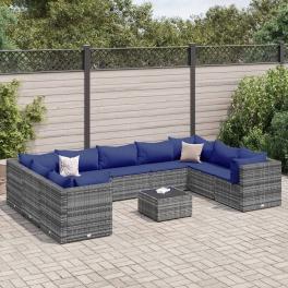 Patio lounge set grey pe rattan, powder-coated steel, tempered glass