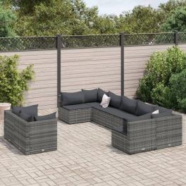Patio sofa set set of 9 grey poly rattan large adjustable feet