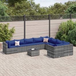 Patio sofa set gray pe rattan 10-piece adjustable feet