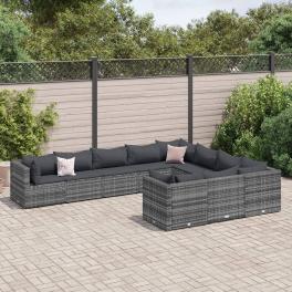 Patio sofa set grey pe rattan, powder-coated steel large