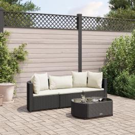 Patio sofa set set of 3 black pe rattan adjustable feet