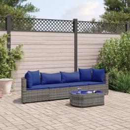 Patio sofa set set of 4 gray pe rattan large