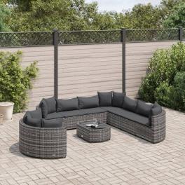 Patio sofa set set of 10 grey pe rattan 10 piece