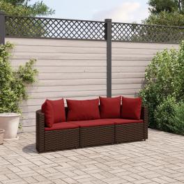 Patio sofa set set of 3 brown, cinnamon red pe rattan 3-piece set