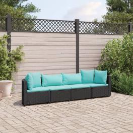 Patio sofa set set of 4 black pe rattan medium adjustable feet