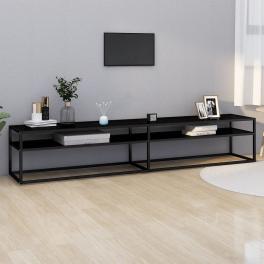 Tv cabinet black tempered glass, powder-coated steel large