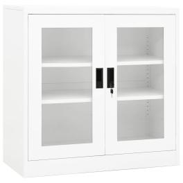 Office cabinet white steel, tempered glass large