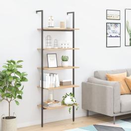Leaning shelf light brown and black engineered wood and steel