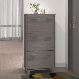Shoe cabinet light grey solid pine wood, mdf, plastic medium