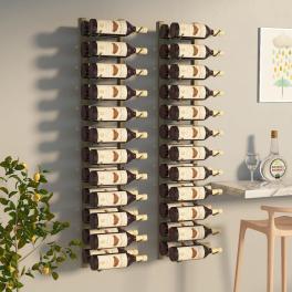 Wall mounted wine rack for 24 bottles 2 pcs gold iron