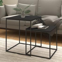 Coffee table set set of 2 black engineered wood, iron 2 pcs