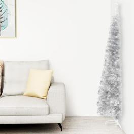 Slim artificial half christmas tree silver pvc, steel slim
