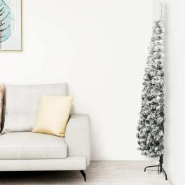 Slim artificial half christmas tree green and white pvc, steel