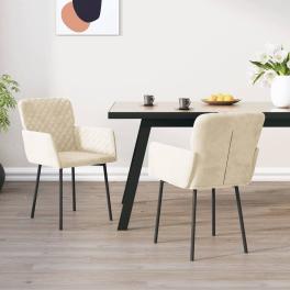 Dining chair set of 2 cream velvet (100% polyester), metal, plywood