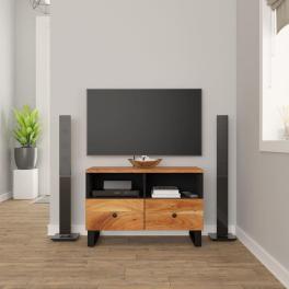 Tv cabinet black and natural wood acacia wood, engineered wood, iron