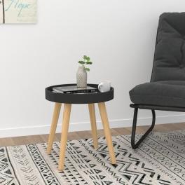 Side table black engineered wood small side table round