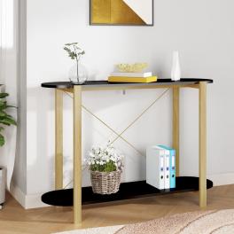 Console table black engineered wood, solid pine wood, metal medium