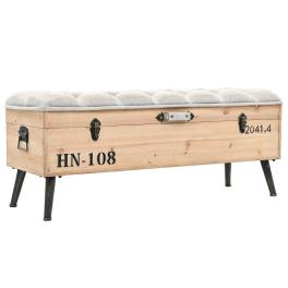 Storage bench natural wood with grey fabric