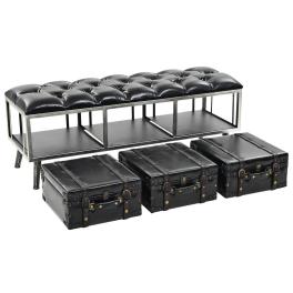 Storage bench black faux leather, engineered wood, steel medium