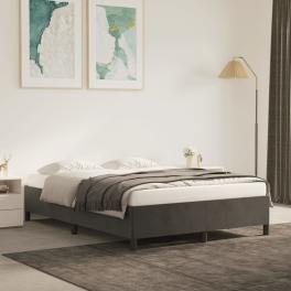 Bed frame dark grey velvet, plywood, engineered wood full storage