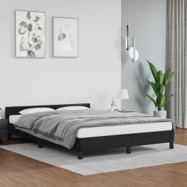 Bed frame with headboard black faux leather, plywood, engineered wood