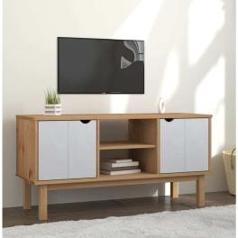 Tv cabinet brown and white solid pine wood, engineered wood
