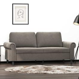 2-seater sofa light grey velvet (100% polyester), metal, plywood