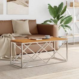 Coffee table silver and natural acacia