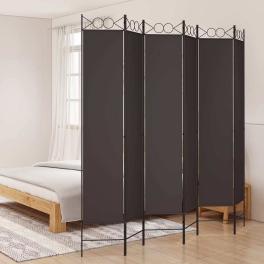 6-panel room divider brown 94.5"x86.6" fabric