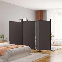 5-panel room divider brown 170.5"x70.9" fabric