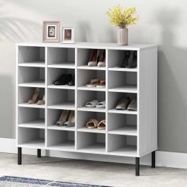 Shoe rack white solid pine wood, metal medium shoe rack