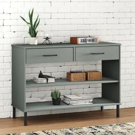 Console cabinet grey solid pine wood, metal medium cabinet
