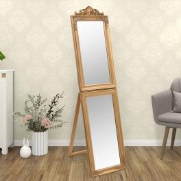 Free-standing mirror gold glass, eucalyptus wood, engineered wood