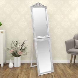 Free-standing mirror silver glass, eucalyptus wood, engineered wood