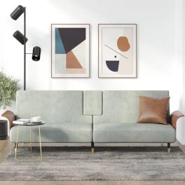 Sofa bed light gray velvet (100% polyester), plywood, metal large