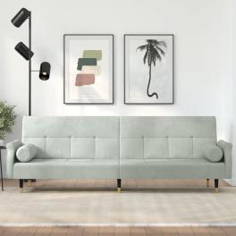 Sofa bed light gray velvet (100% polyester), plywood, metal adult