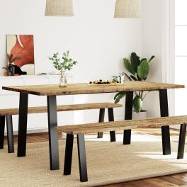 Dining table natural brown top, black legs
