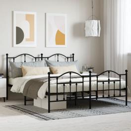 Bed frame black powder-coated steel king bed frame rectangular