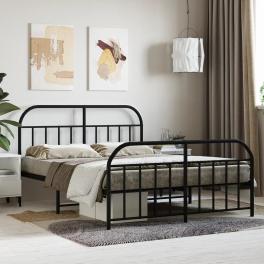Bed frame black powder-coated steel king size bed frame