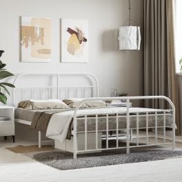 Bed frame white powder-coated steel king bed frame rectangular