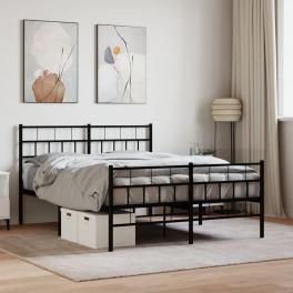 Metal bed frame black powder-coated steel king size