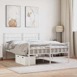 Metal bed frame white powder-coated steel 53.1x74.8 in bed frame