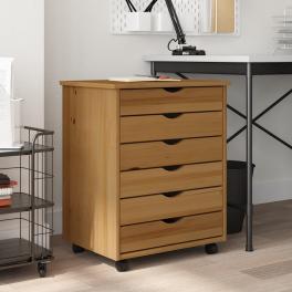 Rolling cabinet honey brown solid pine wood medium