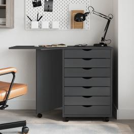 Rolling cabinet moss grey solid pine wood, engineered wood, plastic