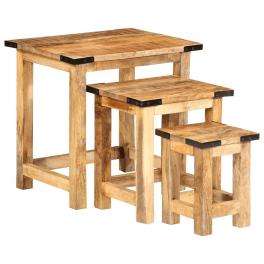 Nesting side table set of 3 natural wood color with black accents