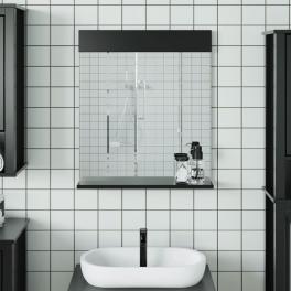 Bathroom mirror black solid pine wood, glass