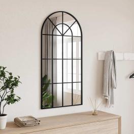 Wall mirror black glass and powder-coated iron 19.7 x 39.4 in