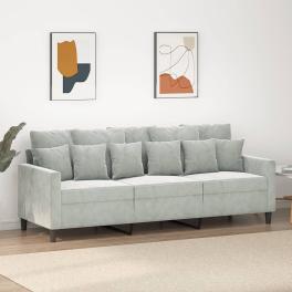3-seater sofa light grey velvet (100% polyester), metal, textilene