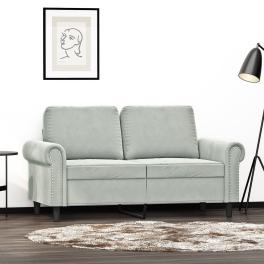 2-seater sofa light grey velvet (100% polyester), metal, textilene